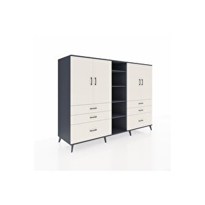 Kronos Dolap 10 Raflı 6 Çekmeceli 4 Kapaklı 220x59x163 Antrasit-aytaşı