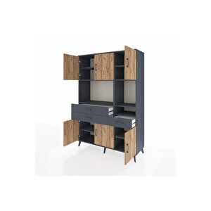 Hyperion Dolap 9 Raflı 3 Çekmeceli 6 Kapaklı 132x44x195 Antrasit-çam/antrasit