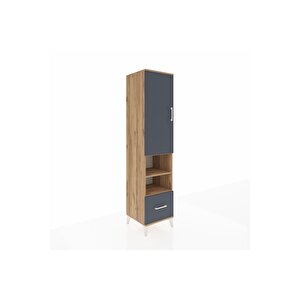 Hyperion Dolap 5 Raflı Tek Çekmeceli Tek Kapaklı 44x44x195 Çam-antrasit