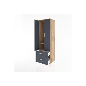 Hyperion Dolap 2 Raflı 2 Çekmeceli Tek Askılı 60x44x195 Çam-antrasit