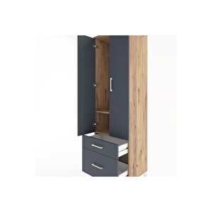 Hyperion Dolap 2 Raflı 2 Çekmeceli Tek Askılı 60x44x195 Çam-antrasit