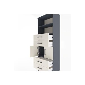 Arges Dolap 3 Raflı 4 Çekmeceli 2 Kapaklı 60x30x163 Antrasit-aytaşı