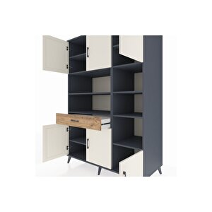 Kronos Dolap 10 Raflı Tek Çekmeceli 6 Kapaklı 132x59x195 Antrasit-aytaşı/çam