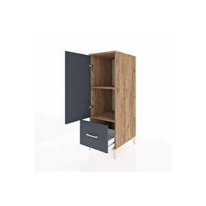 Kronos Dolap 2 Raflı Tek Çekmeceli Tek Kapaklı 44x59x134 Çam-antrasit