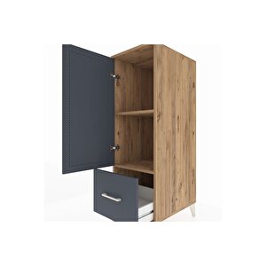 Kronos Dolap 2 Raflı Tek Çekmeceli Tek Kapaklı 44x59x134 Çam-antrasit