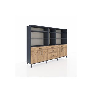 Hyperion Dolap 11 Raflı 5 Çekmeceli 4 Kapaklı 220x44x163 Antrasit-çam