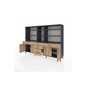 Hyperion Dolap 11 Raflı 5 Çekmeceli 4 Kapaklı 220x44x163 Antrasit-çam