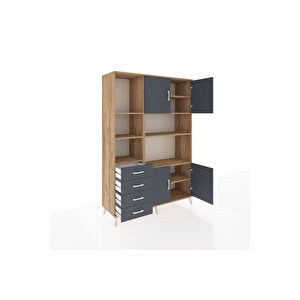 Hyperion Gardrop 8 Raflı 4 Çekmeceli 4 Kapaklı 132x44x195 Çam-antrasit