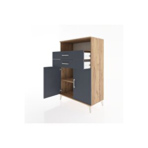 Hyperion Dolap 2 Raflı 2 Çekmeceli 2 Kapaklı 88x44x134 Çam-antrasit