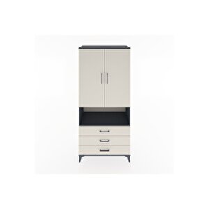 Hyperion Dolap 4 Raflı 3 Çekmeceli 2 Kapaklı 88x44x195 Antrasit-aytaşı