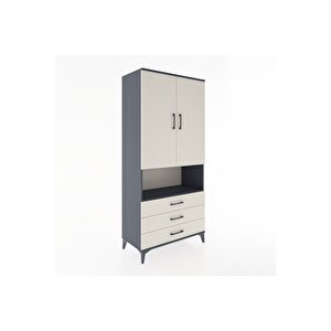 Hyperion Dolap 4 Raflı 3 Çekmeceli 2 Kapaklı 88x44x195 Antrasit-aytaşı