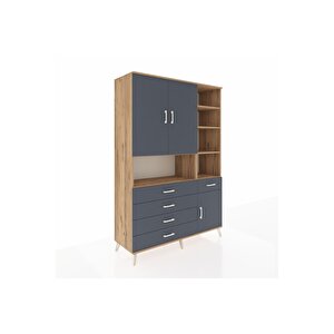 Hyperion Gardrop 8 Raflı 5 Çekmeceli 3 Kapaklı 132x44x195 Çam-antrasit