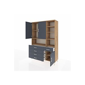 Hyperion Gardrop 8 Raflı 5 Çekmeceli 3 Kapaklı 132x44x195 Çam-antrasit