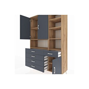 Hyperion Gardrop 8 Raflı 5 Çekmeceli 3 Kapaklı 132x44x195 Çam-antrasit