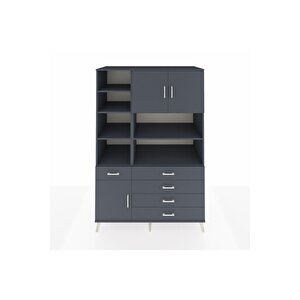 Kronos Dolap 9 Raflı 5 Çekmeceli 3 Kapaklı 132x59x195 Antrasit-antrasit/antrasit
