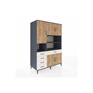 Kronos Dolap 9 Raflı 5 Çekmeceli 5 Kapaklı 132x59x195 Antrasit-çam/aytaşı