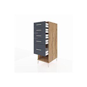 Kronos Dolap 5 Çekmeceli 44x59x134 Çam-antrasit