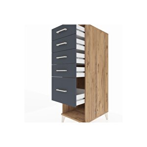 Kronos Dolap 5 Çekmeceli 44x59x134 Çam-antrasit