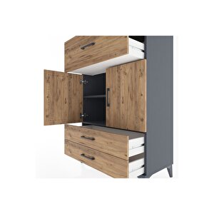 Hyperion Dolap 2 Raflı 3 Çekmeceli 2 Kapaklı 88x44x134 Antrasit-çam