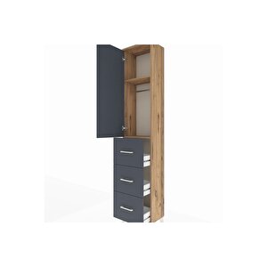 Arges Dolap 2 Raflı 3 Çekmeceli Tek Askılı 44x30x221 Çam-antrasit