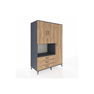 Kronos Dolap 7 Raflı 3 Çekmeceli 3 Kapaklı 132x59x195 Antrasit-çam/çam