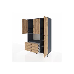 Kronos Dolap 7 Raflı 3 Çekmeceli 3 Kapaklı 132x59x195 Antrasit-çam/çam