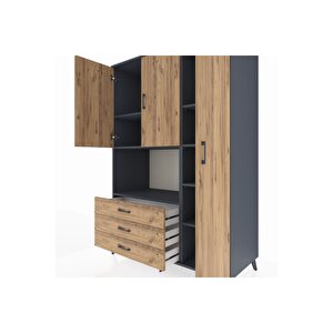 Kronos Dolap 7 Raflı 3 Çekmeceli 3 Kapaklı 132x59x195 Antrasit-çam/çam