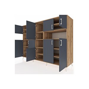 Kronos Dolap 14 Raflı 10 Kapaklı 220x59x163 Çam-antrasit/çam