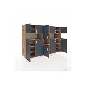 Kronos Dolap 14 Raflı 10 Kapaklı 220x59x163 Çam-antrasit/çam