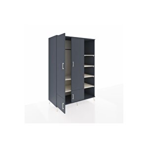 Kronos Dolap 6 Raflı 4 Kapaklı Tek Askılı 132x59x195 Antrasit-antrasit/aytaşı