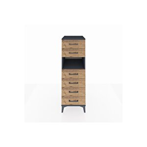 Kronos Dolap Tek Raflı 6 Çekmeceli 44x59x134 Antrasit-çam