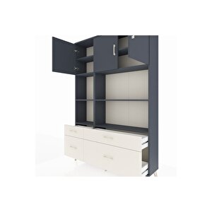 Arges Dolap 8 Raflı 4 Çekmeceli 3 Kapaklı 132x30x195 Antrasit-antrasit/aytaşı