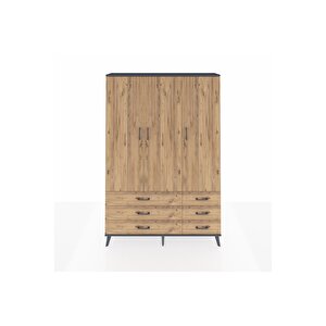 Arges Gardrop 5 Raflı 6 Çekmeceli Tek Askılı 132x30x195 Antrasit-çam