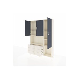 Arges Dolap 6 Raflı 3 Çekmeceli 3 Kapaklı 132x30x195 Aytaşı-antrasit/aytaşı