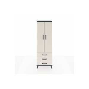 Arges Dolap Tek Raflı 3 Çekmeceli Tek Askılı 60x30x182 Antrasit-aytaşı