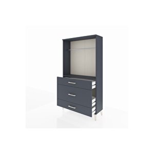 Arges Dolap Tek Raflı 3 Çekmeceli Tek Askılı 88x30x163 Antrasit-antrasit