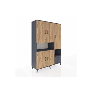 Hyperion Dolap 10 Raflı 2 Çekmeceli 5 Kapaklı 132x44x195 Antrasit-çam/antrasit