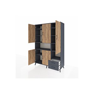 Hyperion Dolap 10 Raflı 2 Çekmeceli 5 Kapaklı 132x44x195 Antrasit-çam/antrasit