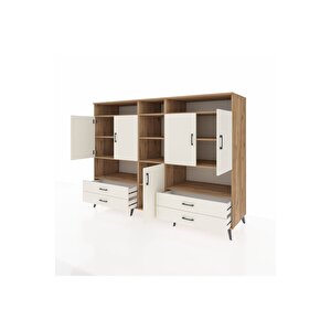 Kronos Dolap 12 Raflı 4 Çekmeceli 5 Kapaklı 220x59x163 Çam-aytaşı