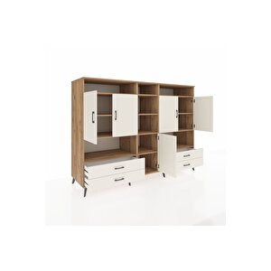 Kronos Dolap 12 Raflı 4 Çekmeceli 5 Kapaklı 220x59x163 Çam-aytaşı