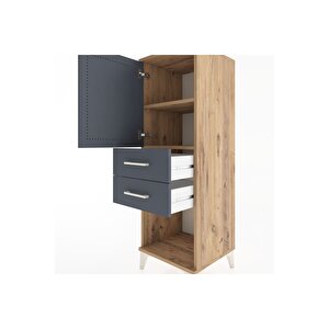 Hyperion Dolap 2 Raflı 2 Çekmeceli Tek Kapaklı 44x44x134 Çam-antrasit