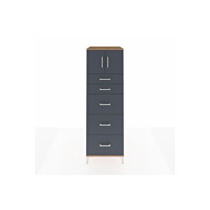 Kronos Dolap Tek Raflı 5 Çekmeceli 2 Kapaklı 60x59x182 Çam-antrasit