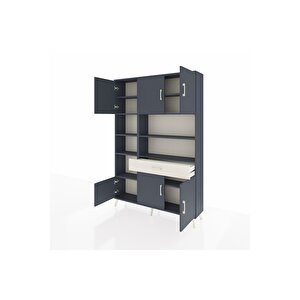 Arges Dolap 10 Raflı Tek Çekmeceli 6 Kapaklı 132x30x195 Antrasit-antrasit/aytaşı