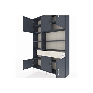 Arges Dolap 10 Raflı Tek Çekmeceli 6 Kapaklı 132x30x195 Antrasit-antrasit/aytaşı