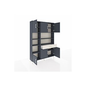 Arges Dolap 10 Raflı Tek Çekmeceli 6 Kapaklı 132x30x195 Antrasit-antrasit/aytaşı