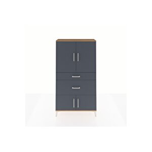 Arges Dolap 2 Raflı 2 Çekmeceli 4 Kapaklı 88x30x163 Çam-antrasit