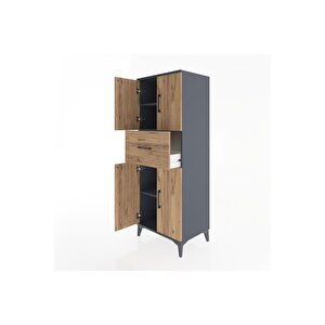 Hyperion Dolap 3 Raflı Tek Çekmeceli 4 Kapaklı 60x44x163 Antrasit-çam