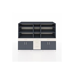 Kronos Dolap 11 Raflı 5 Çekmeceli 4 Kapaklı 220x59x163 Antrasit-antrasit/aytaşı