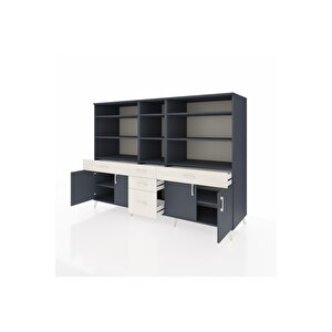 Kronos Dolap 11 Raflı 5 Çekmeceli 4 Kapaklı 220x59x163 Antrasit-antrasit/aytaşı