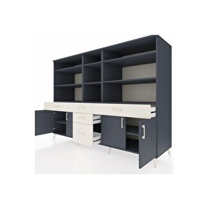 Kronos Dolap 11 Raflı 5 Çekmeceli 4 Kapaklı 220x59x163 Antrasit-antrasit/aytaşı